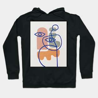 Blue line art Abstract shapes Mid century art print Hoodie